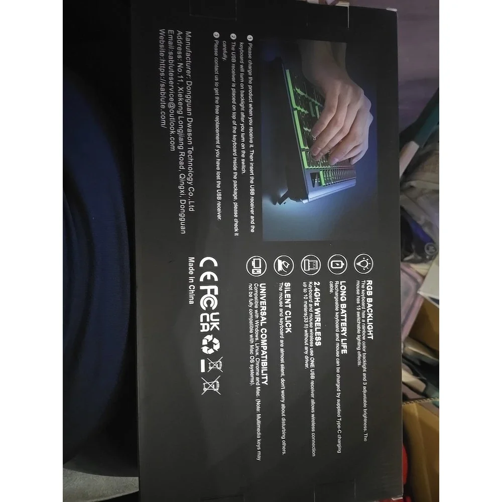 RGB Backlit KL2 Light up Rechargeable Wireless‎ Keyboard & Mouse Combo Set NIB